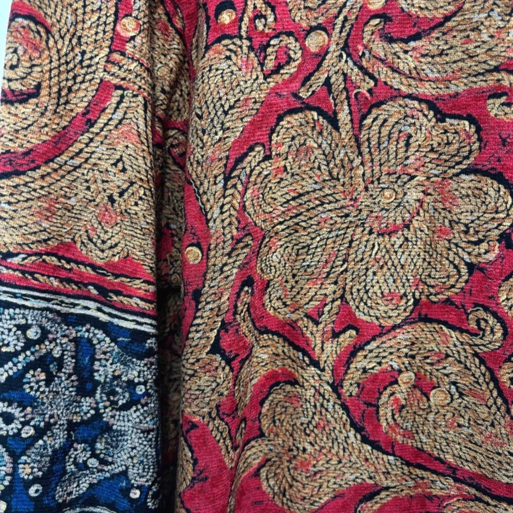 Carole Little Vintage Tapestry Print Button Front Longline Cardigan Jacket Red L